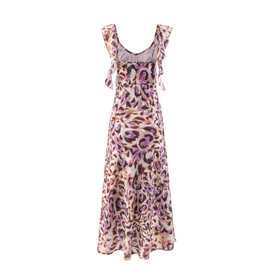 Damen Maxikleid mit elegantem Rüschensaum und floralem Muster EB
