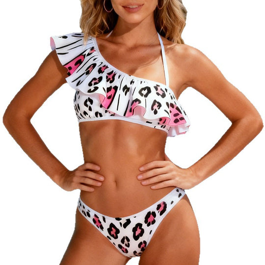 Damen Asymmetrischer Bikini mit fließenden Rüschen EB