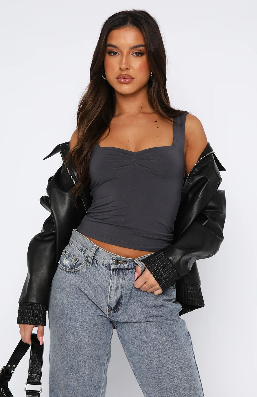 Damen Crop-Top mit gerafftem Detail und quadratischem Ausschnitt EB