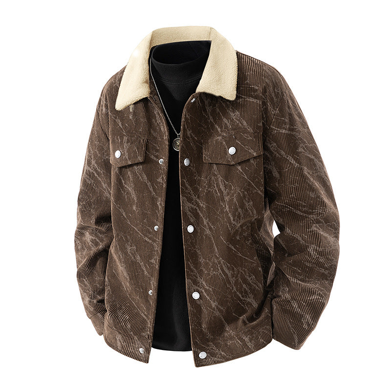 Men's  ribbed corduroy sherpa-collar snap trucker jacket EB