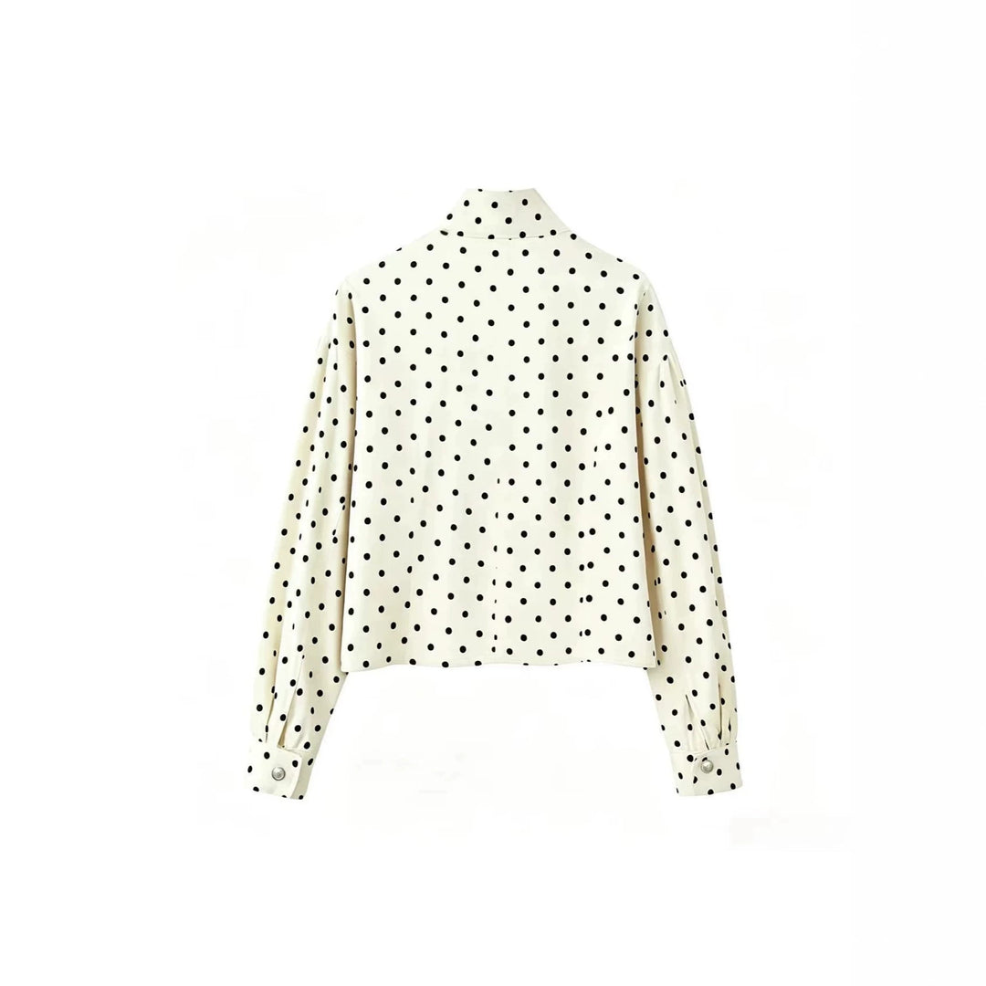 Damen Gepunktete Cropped-Jacke mit Stehkragen, Ballonärmeln und Druckknöpfen EB