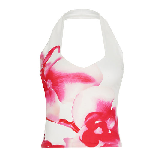 Damen Haltertop mit floralem Design und tiefem Ausschnitt EB