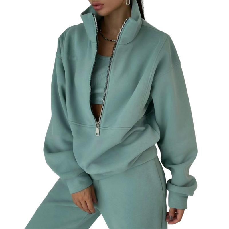 Damen Sweatshirt mit hohem Kragen und Reißverschluss EB