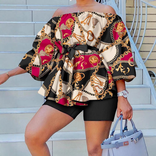 Damen Kaftan mit Gürtel und chicem Motiv EB
