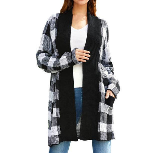 Damen Gemusterter Strickcardigan mit offenem Schnitt und langen Ärmeln EB