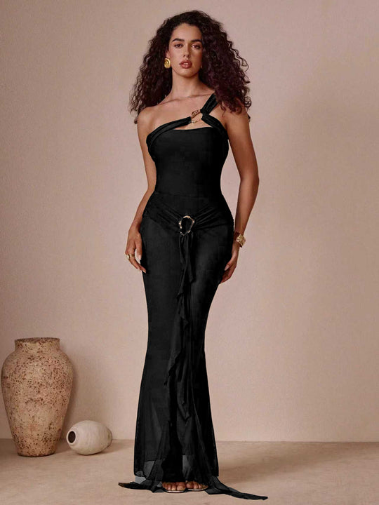 Damen Elegantes One-Shoulder Maxikleid EB