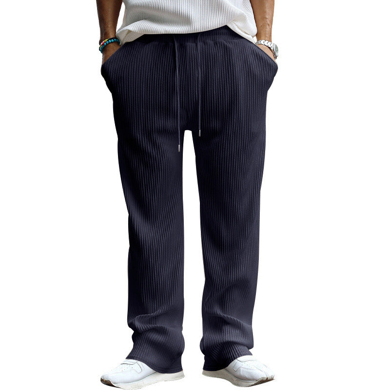 Herren nan lässige Ripp-Freizeithose mit Tunnelzugbund, Eingrifftaschen und geradem Bein EB