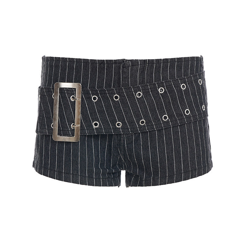 Damen modische Shorts mit breitem Gürtel und dekorativen Ösen EB