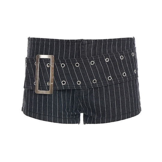Damen modische Shorts mit breitem Gürtel und dekorativen Ösen EB