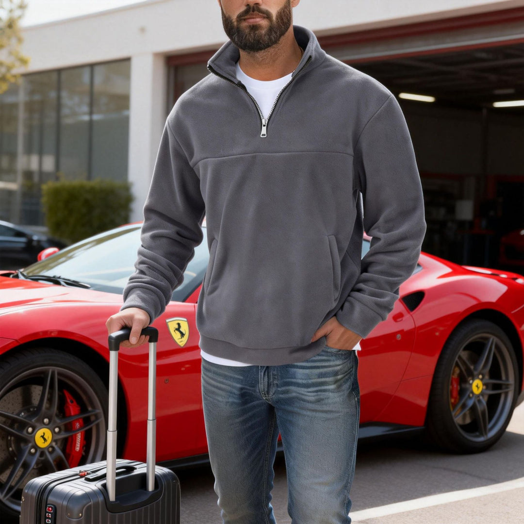 Herren nan warmer Fleece-Halbzip-Pullover mit Stehkragen, Kängurutasche und Relaxed Fit EB