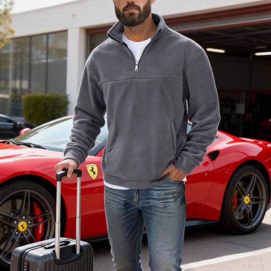 Herren nan warmer Fleece-Halbzip-Pullover mit Stehkragen, Kängurutasche und Relaxed Fit EB