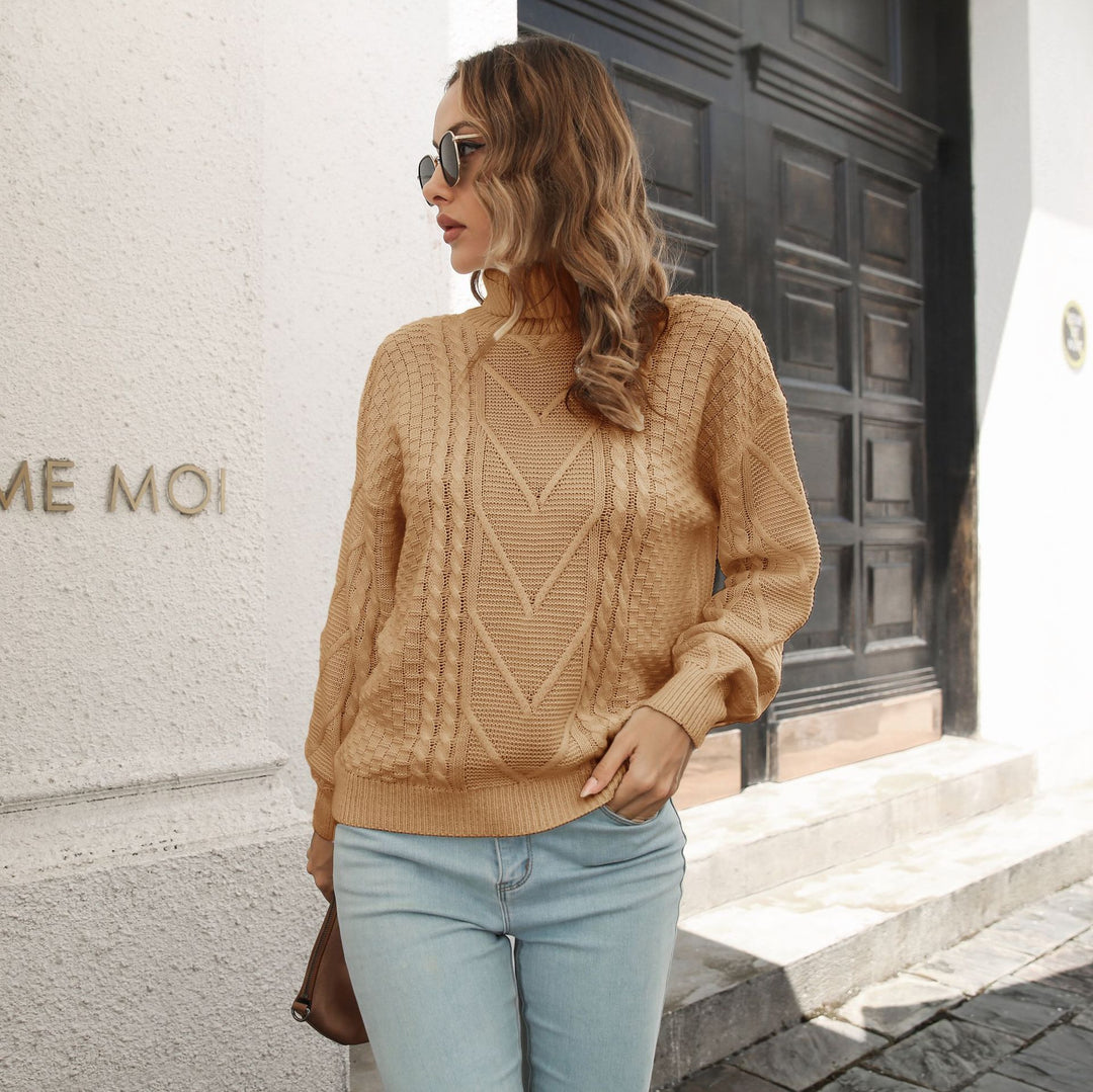 Damen Strickpullover mit strukturiertem Zopfmuster und Rollkragen EB