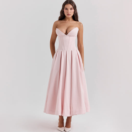 Damen Hochwertiges Abendkleid mit tailliertem Oberteil und voluminösem Rock EB