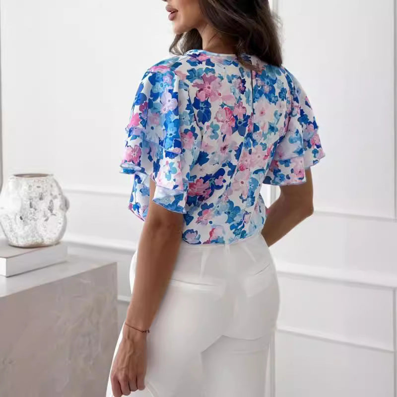 Damen Bluse mit Volants und floralem Muster EB