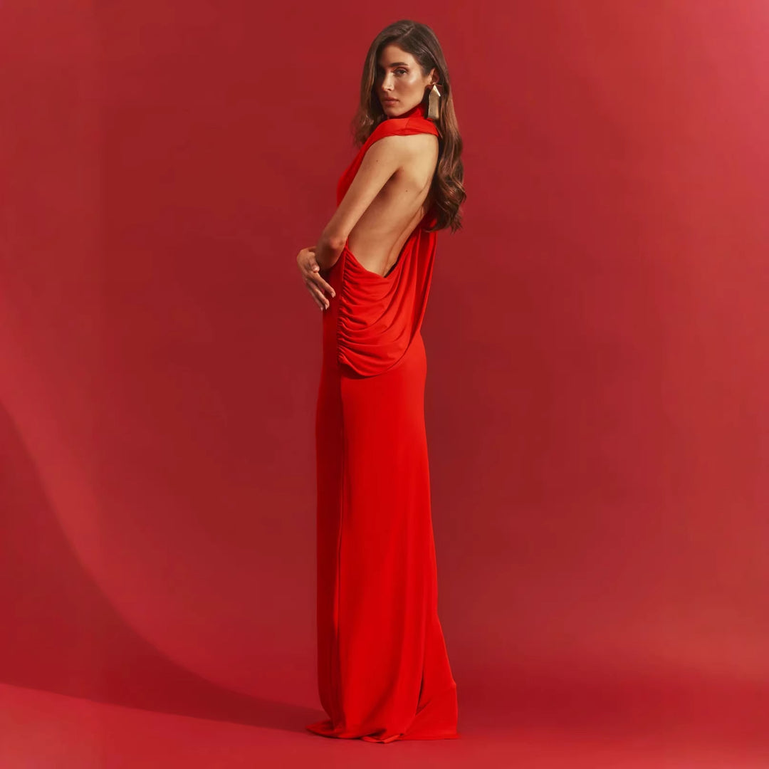 Damen figurbetontes Abendkleid mit elegantem Halsteinsatz EB