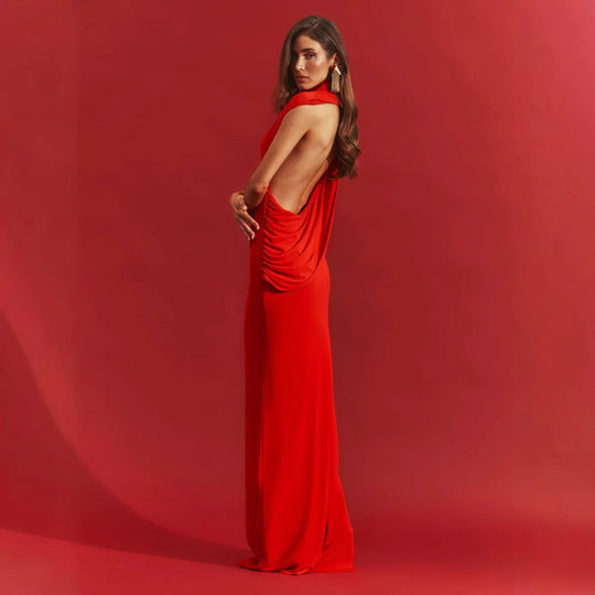 Damen figurbetontes Abendkleid mit elegantem Halsteinsatz EB