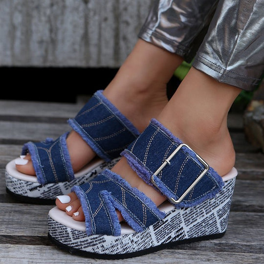 Damen Wedge-Sandalen mit modischen Riemen und auffälligem Plateau EB