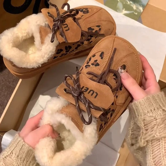 Damen Komfortable Sneaker mit kuscheligem Innenfutter und modischem Leopardenmuster EB