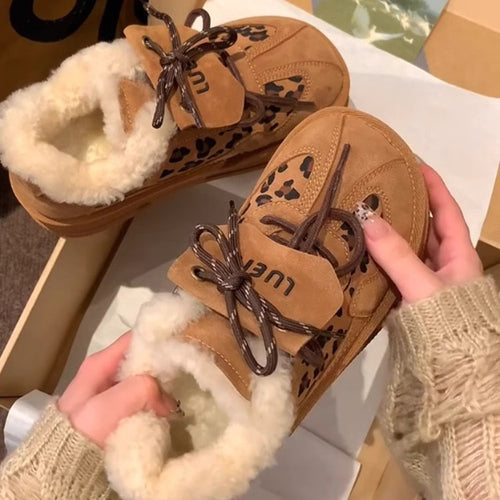 Damen Komfortable Sneaker mit kuscheligem Innenfutter und modischem Leopardenmuster EB