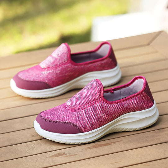 Damen nan eleganter Schlupfsneaker mit elastischen Zierbändern, atmungsaktiver Strickkonstruktion und gedämpfter Komfortlaufsohle EB
