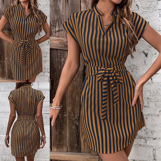 Damen Hemdkleid mit schickem Streifenmuster und Taillengürtel EB