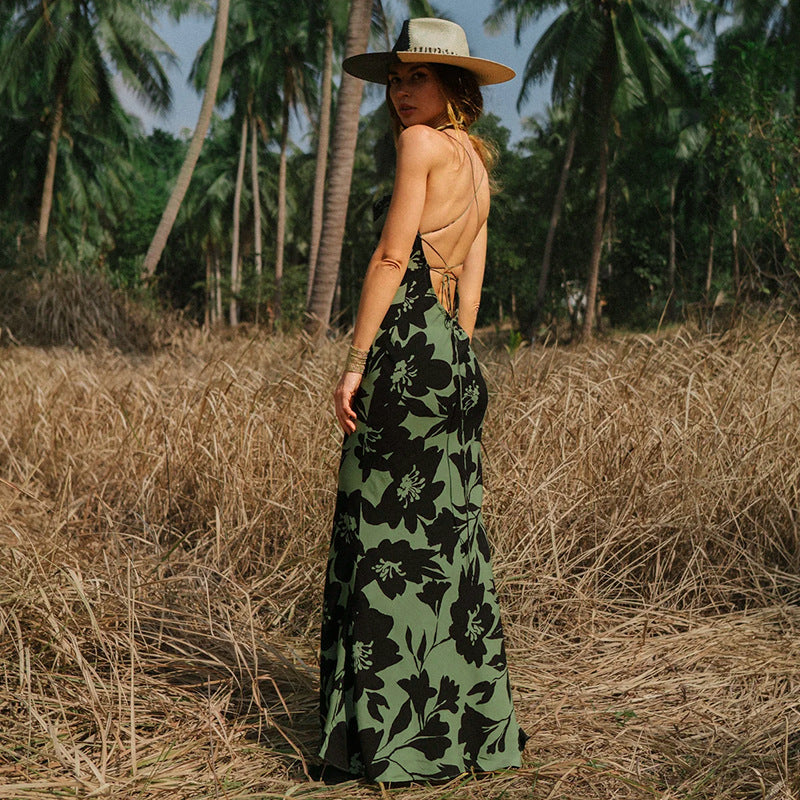 Damen Maxikleid mit floralem Muster und schmalen Spaghettiträgern EB