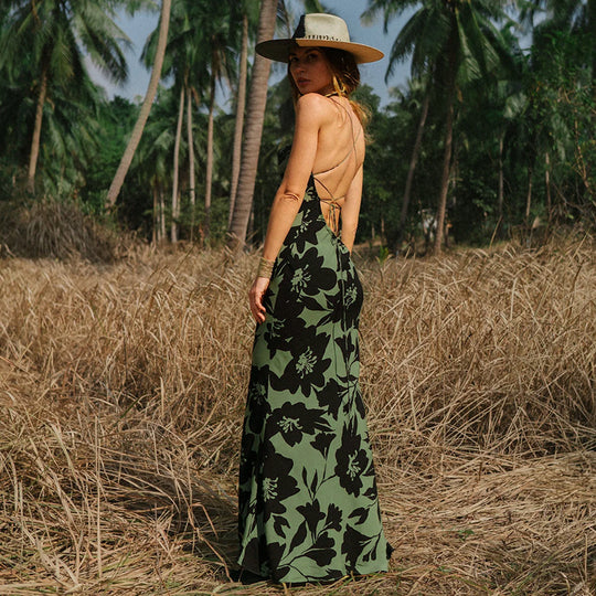 Damen Maxikleid mit floralem Muster und schmalen Spaghettiträgern EB