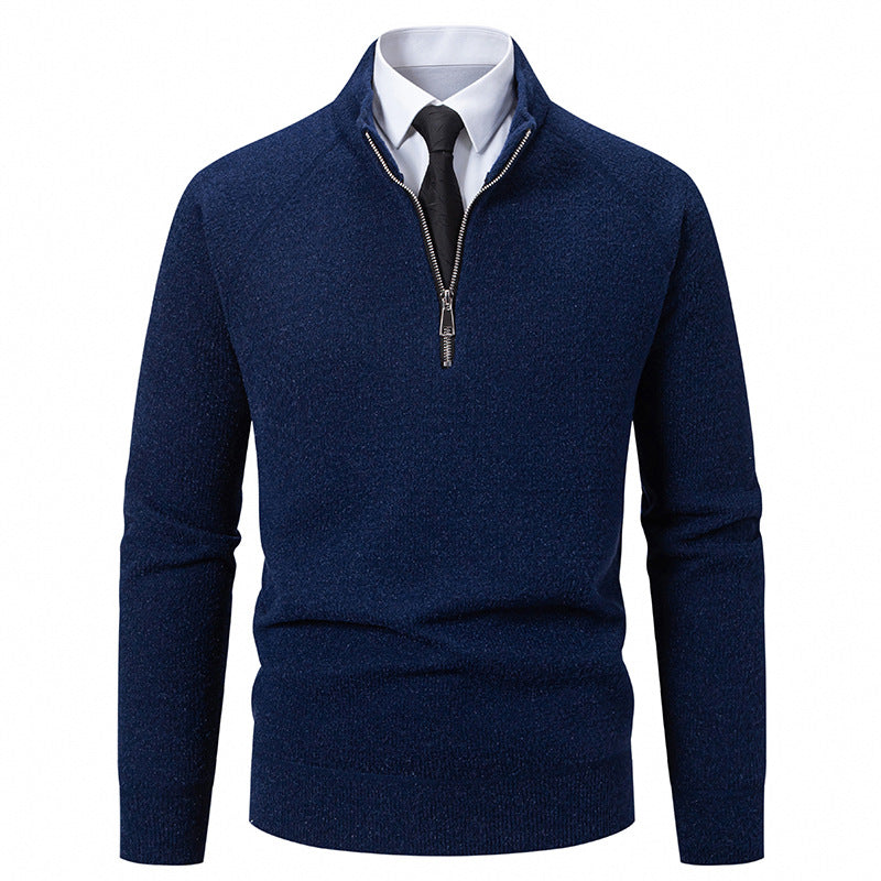 Herren Hochkragen Pullover mit Reißverschluss und strukturierter Oberfläche EB