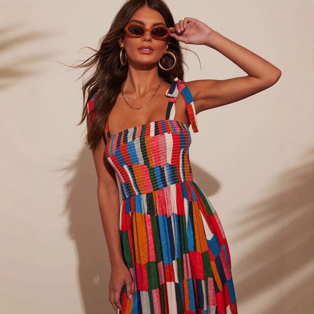 Damen Maxi-Kleid mit buntem Mosaik-Design EB