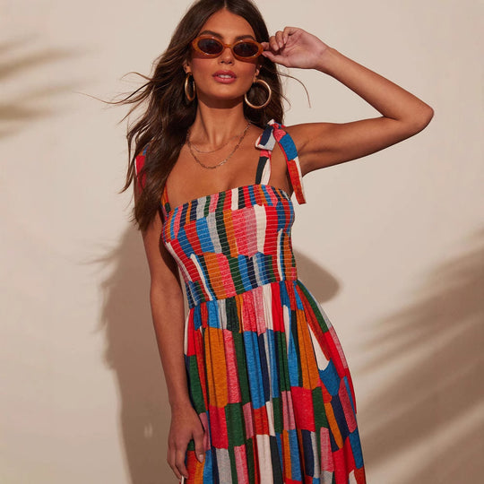 Damen Maxi-Kleid mit buntem Mosaik-Design EB