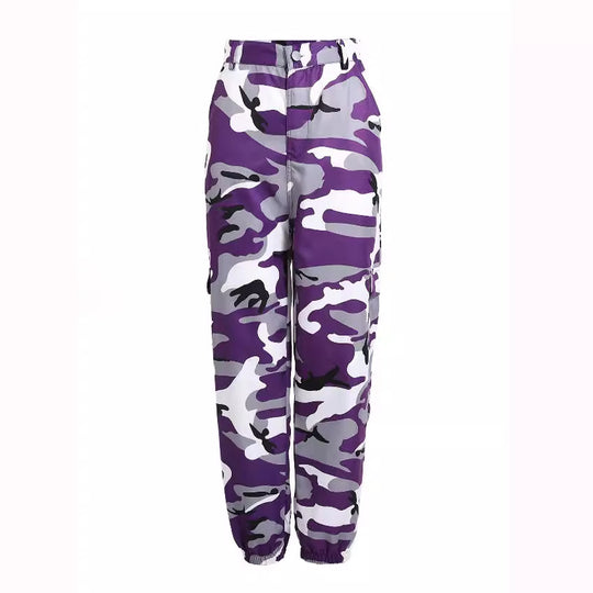 Damen nan Cargohose mit urbanem Camouflage-Print und elastischem Bund EB