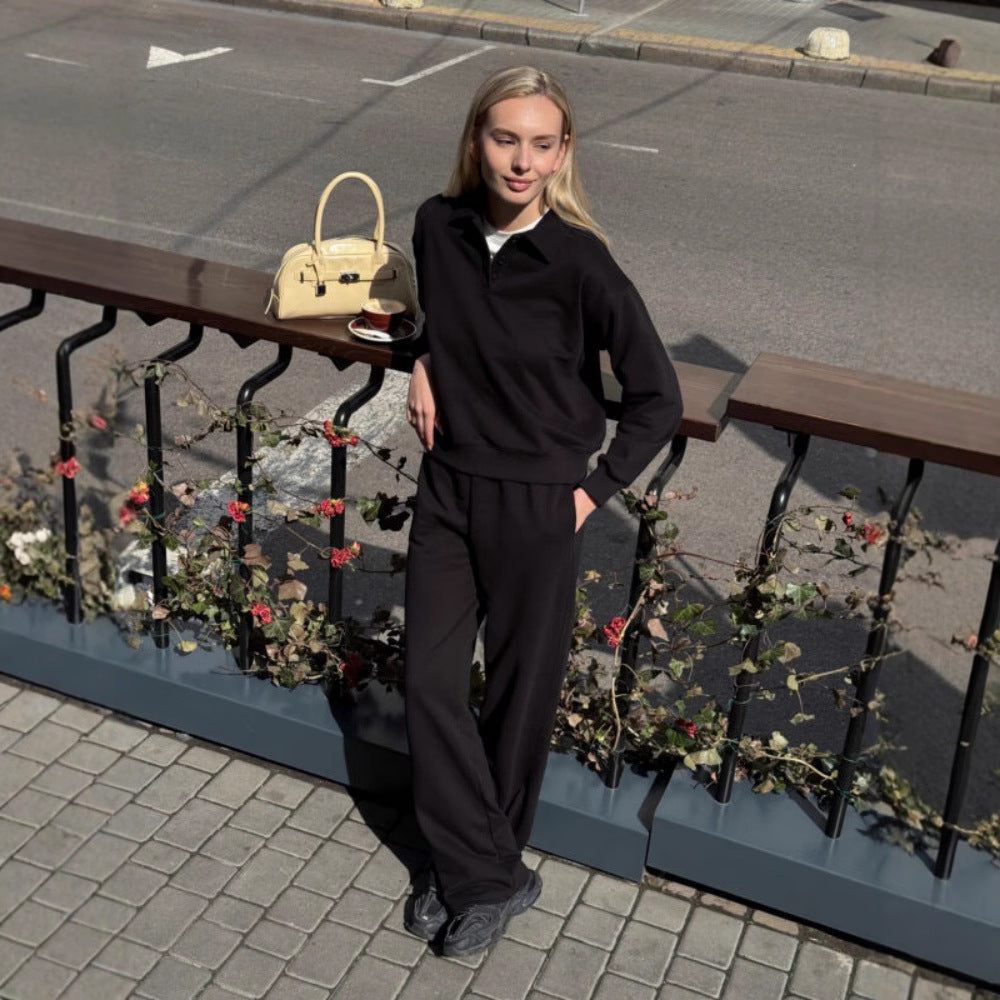 Damen lässiger Pullover mit Kragen und bequemen Sporthosen EB