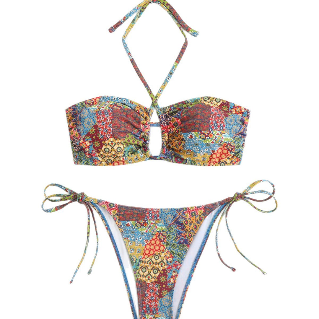 Damen Bandeau-Bikini mit verspieltem kräftigem Muster EB