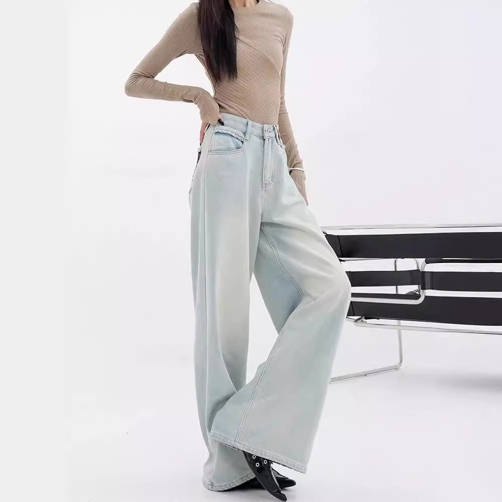 Damen Weite Denim-Hose mit lässigem Schnitt und hohem Bund EB
