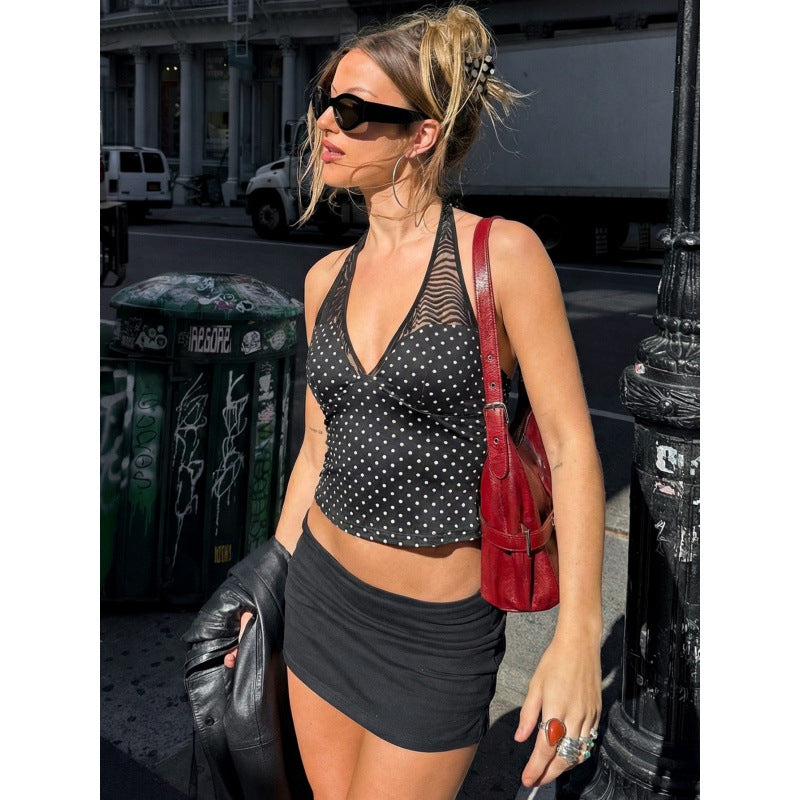 Damen Polka-Dot Top mit V-Ausschnitt und spezifischem Schnitt EB