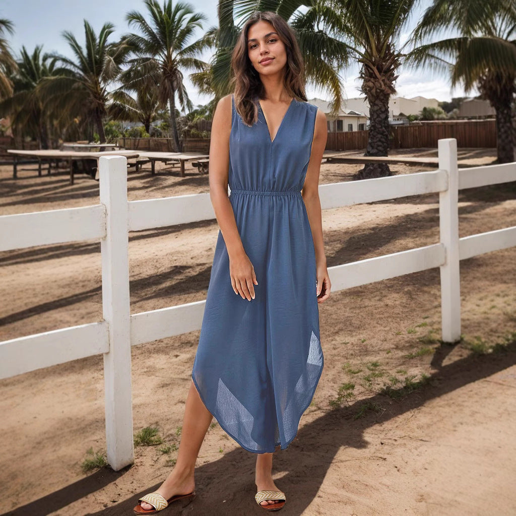 Damen Modischer Jumpsuit mit elegantem V-Ausschnitt und weitem Bein EB