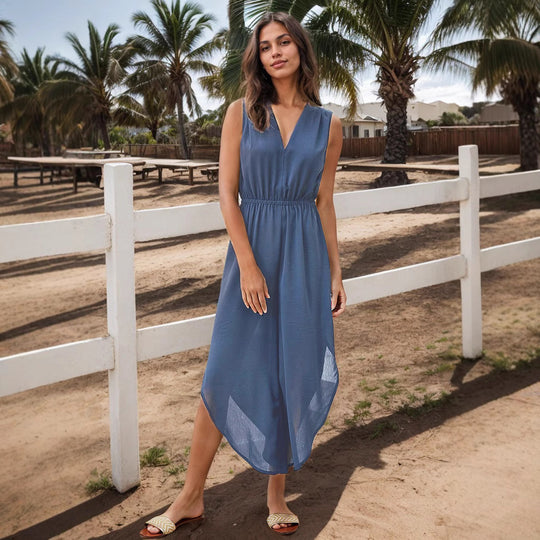 Damen Modischer Jumpsuit mit elegantem V-Ausschnitt und weitem Bein EB