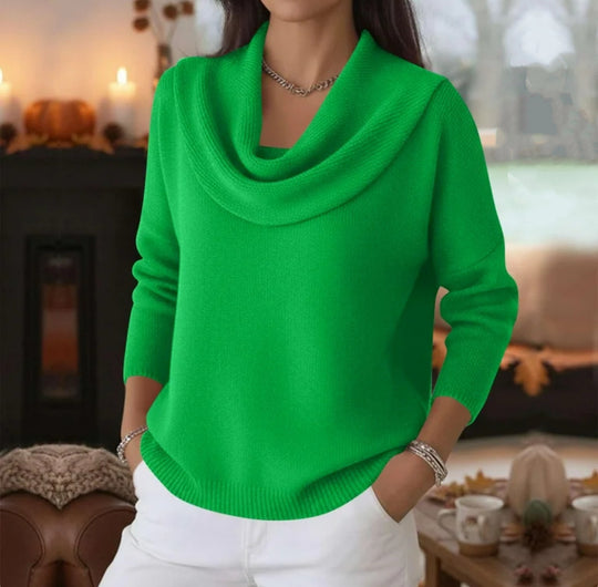 Damen Lässiger Schalkragen-Feinstrickpullover mit überschnittener Schulter und geripptem Saum EB