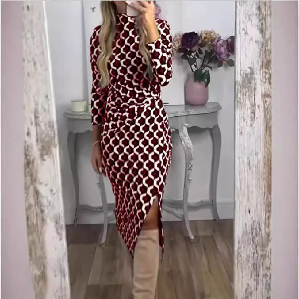 Damen Maxikleid mit grafischem Druck und seitlichem Schlitz EB