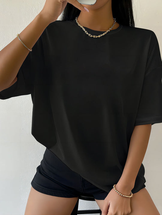 Damen oversized Baumwoll-T-Shirt mit geradem Schnitt und minimalistischem Design EB