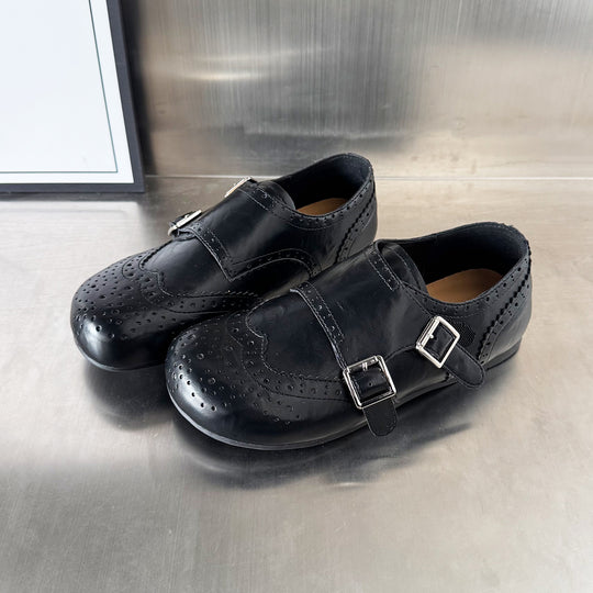 Damen Elegante Mokassins mit klassischem Broguemuster und dekorativen Doppelschnallen EB