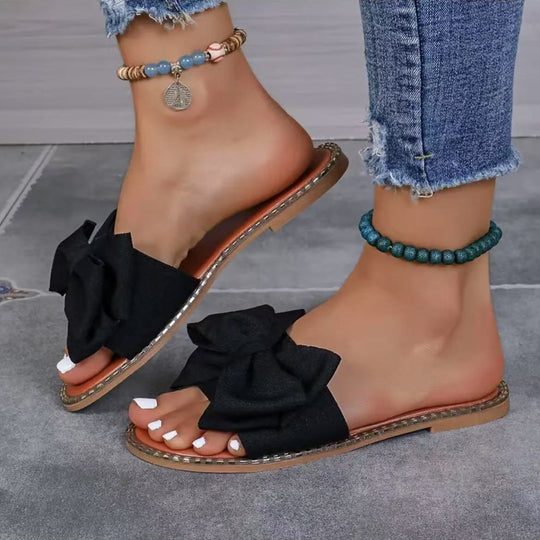 Damen Flip-Flops mit dekorativem Schleifen-Design und rutschfester Sohle EB