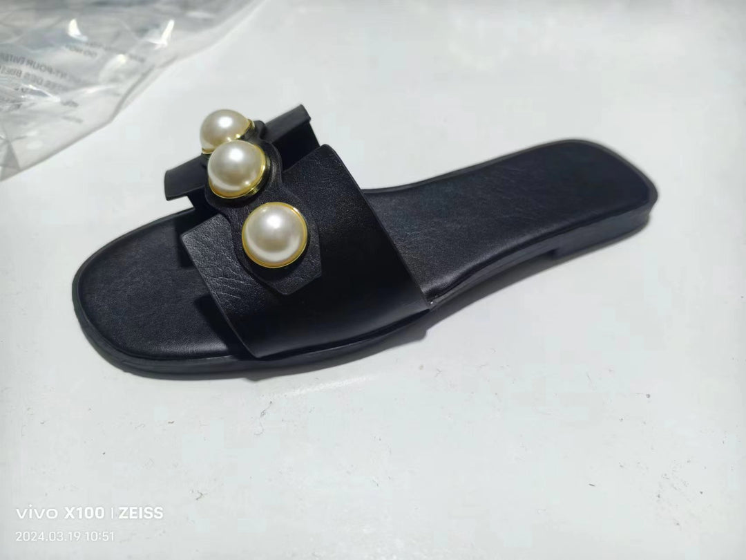 Damen elegante Pantoletten mit verzierten Perlen und komfortablem Fußbett EB