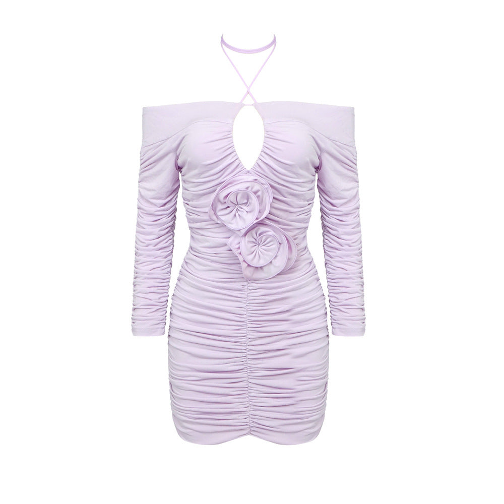 Damen Mini-Kleid mit schulterfreiem Design und Raffungen EB