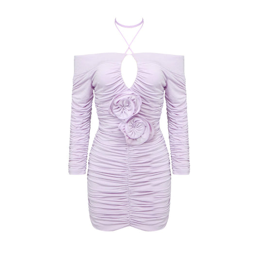 Damen Mini-Kleid mit schulterfreiem Design und Raffungen EB