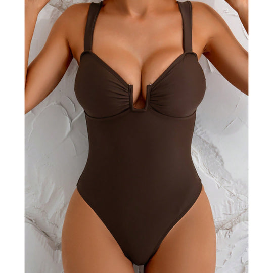Damen eleganter V-Ausschnitt Badeanzug EB