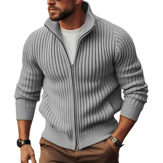 Herren Strickjacke mit modernen Rippdetails und durchgehendem Reißverschluss EB