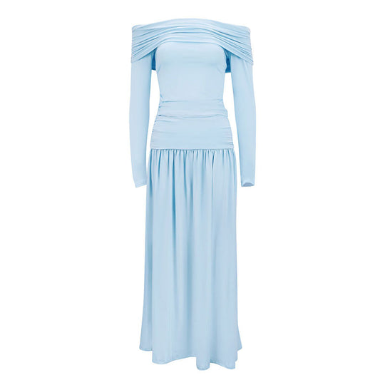 Damen Maxikleid mit eleganter Raffung und Off-Shoulder Design EB