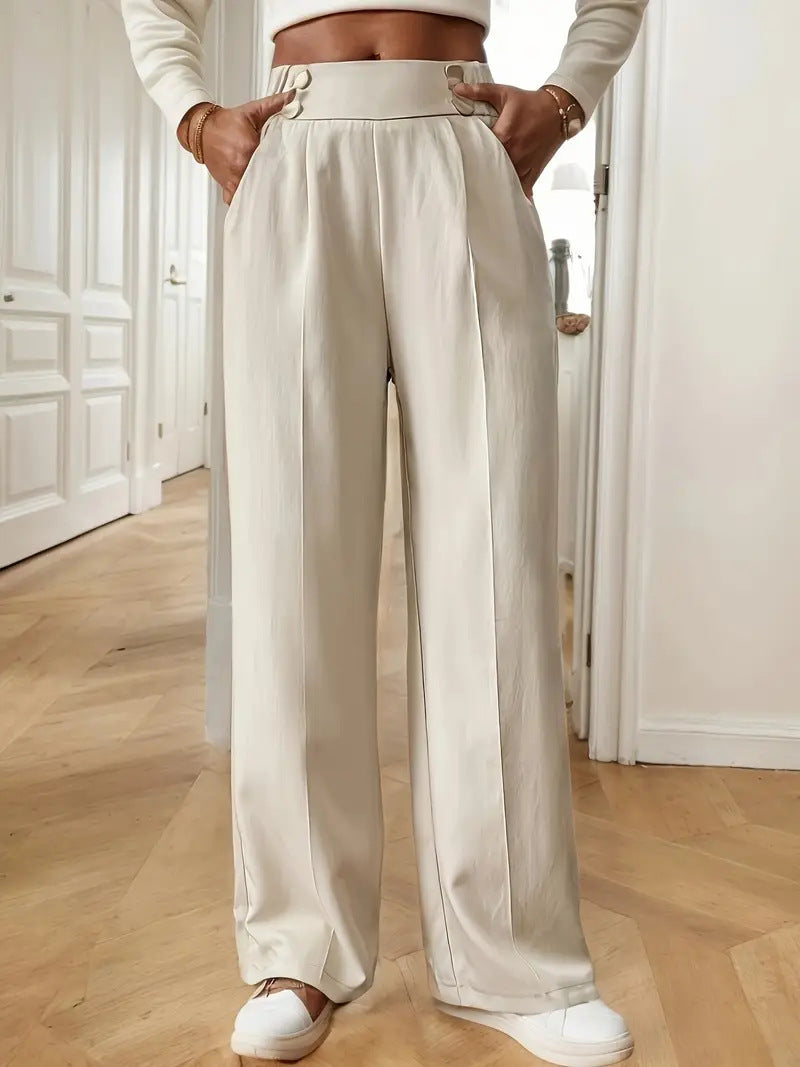 Damen Elegante und luftige Hochbundhose mit weitem Bein und praktischen Taschen EB