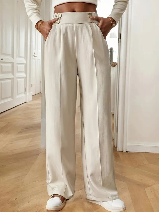 Damen Elegante und luftige Hochbundhose mit weitem Bein und praktischen Taschen EB